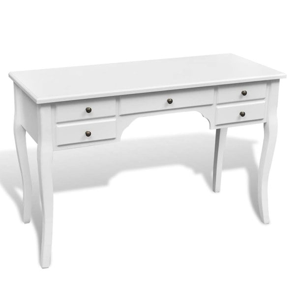 Berkfield Wooden French Desk with Curved Legs and 5 Drawers