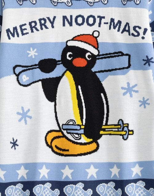 Pingu Unisex Blue Merry Noot-mas Christmas Jumper