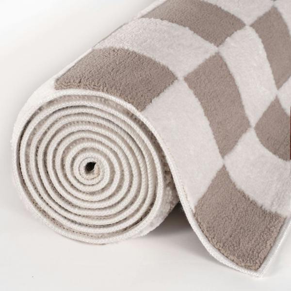 Loft Checkerboard Beige Rug, Easy to clean, Underfloor heating.