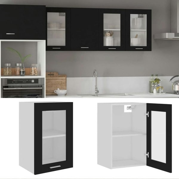 Berkfield Hanging Glass Cabinet Black 40x31x60 cm Engineered Wood