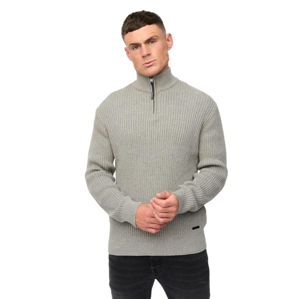 Crosshatch Mens Havaline Knitted Quarter Zip Pullover - Grey Marl