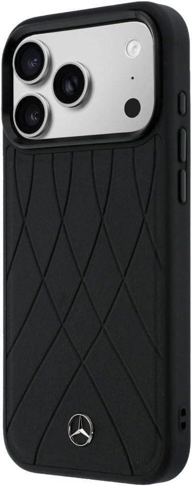 Mercedes Benz Crossed Lines Leather Case with MagSafe for iPhone 17 Pro Max 6.9" Black - MEHMP17X25PSECLK