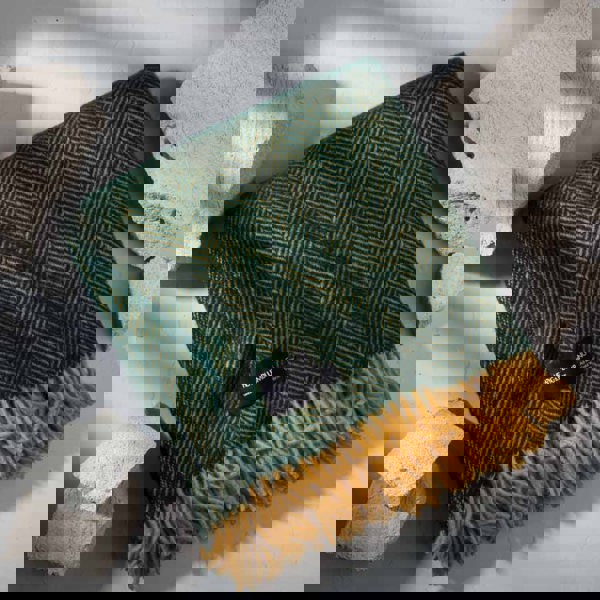 Evening Tales - Pure New Wool Blanket - Traditional Herringbone - Racing Green & Toffee - Heating & Plumbing London - Throw