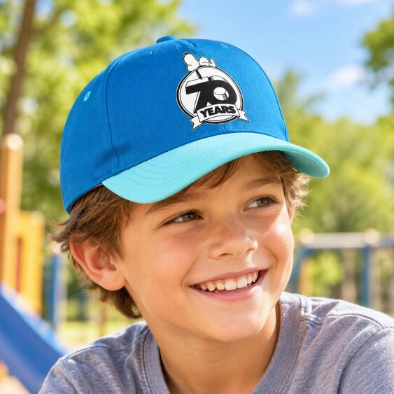 Peanuts Snoopy 70 Years Logo Baseball Cap Blue and Turquoise