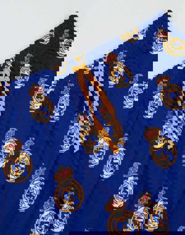 Real Madrid Mens White Logo Short Sleeve Long Leg Pyjama Set