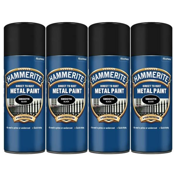 Hammerite 4X Hammerite Smooth Black Spray Paint 400ml