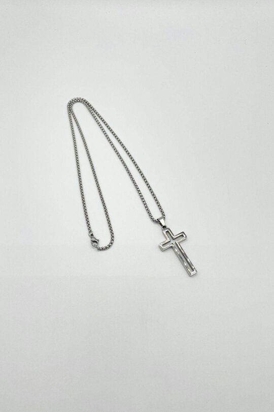 SVNX Hollow Cross Pendant Necklace in Silver