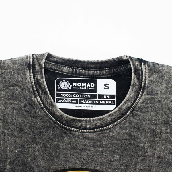 Charcoal crewneck T-shirt with inner neck label and stitched collar