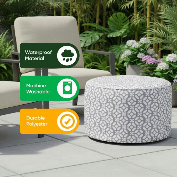 Gardenwize Outdoor Pouf Ottoman – Geo Inflatable Footstool