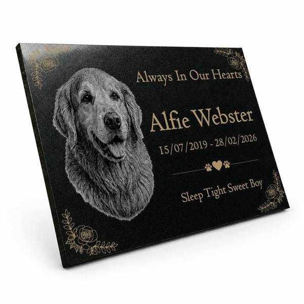 Memorials Direct Dog Memorial Granite Photo Plaque - Floral Design