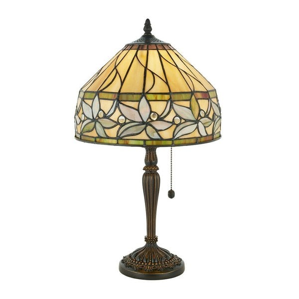 Small Tiffany Glass LED Table Lamp - Floral Border Design - Dark Bronze Finish Loops