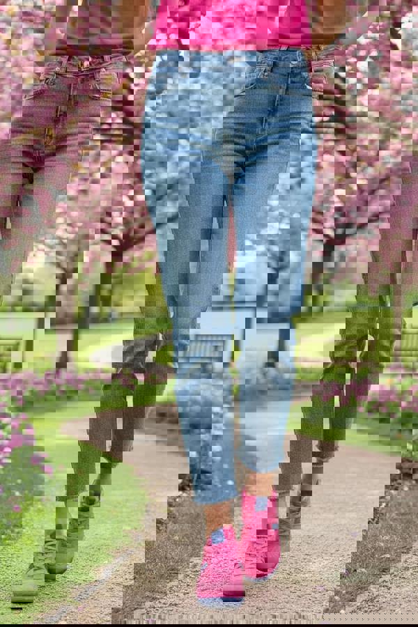 Trendy Trotters Fuscia Pink Faux Suede Trainers, Contrast Platform & Stripes. Retro Sneakers