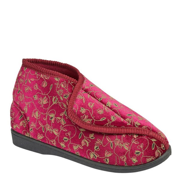 Zedzzz Geraldine Touch Fastening Bootsee Slippers - Wine Floral