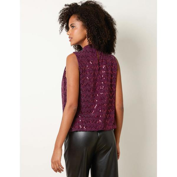 Blue Vanilla High Neck Metallic Puff Ball Blouse