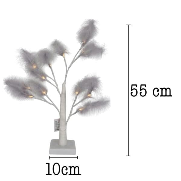 55cm Grey Feather Tree Table Lamp with Warm White LEDs, Battery-Operated Decorative Light image 3