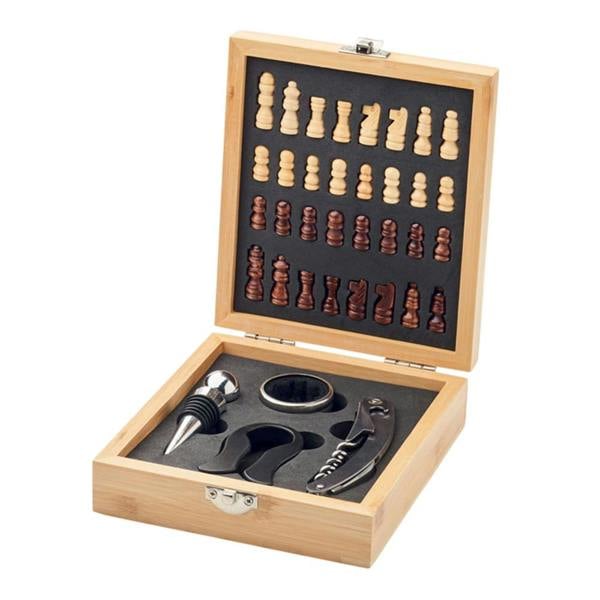 MidOcean Chesset Bamboo Chess Board & Wine Set - Wood - 