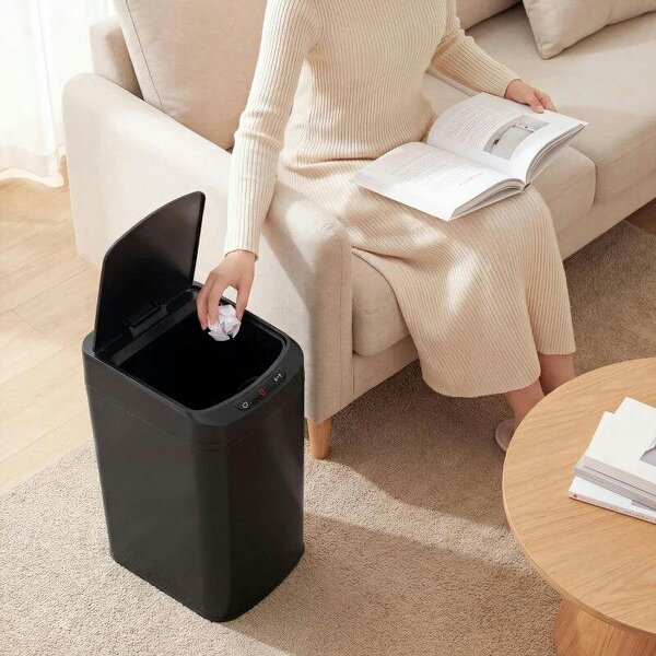 12L Sensor Bin, Automatic Touchless Motion Sensor Kitchen Bin with Fingerprint Resistant Stainless Steel, Black