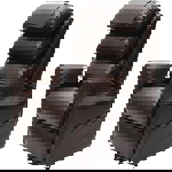 Dual Motor Rise and Recline Armchair - Waterfall Pillow - Chestnut PU Leather Loops