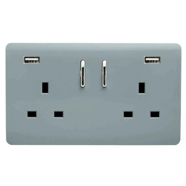 Trendi Switch 2 Gang USB 3100mA Plug Socket in Cool Grey