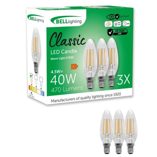 BELL Lighting E14 Screw Dimmable LED Filament Candle 4.5W Light Bulbs