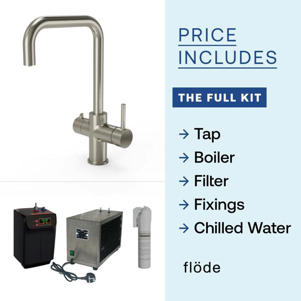 Flode Kyld 4 in 1 Instant Boiling & Cold Water Tap with Filtered Chilled Water |  Brushed Nickel Finish