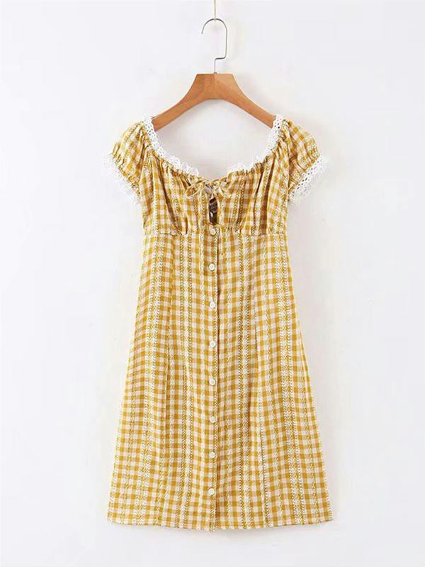 FS Collection Off The Shoulder Puff Sleeve Mini Dress In Mustard Floral Print