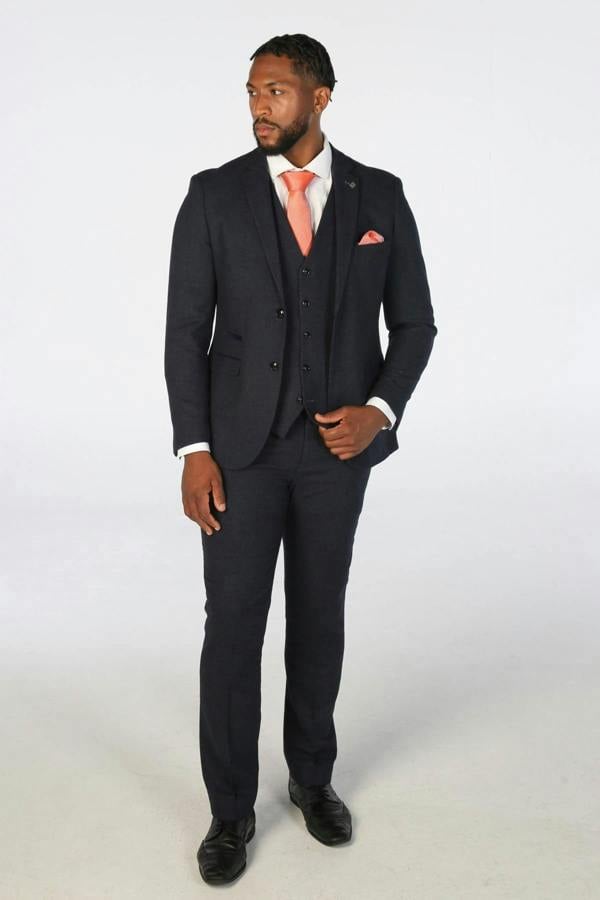 Infinity Leather Men's Navy Blue Wool Blend Tweed Formal Blazer