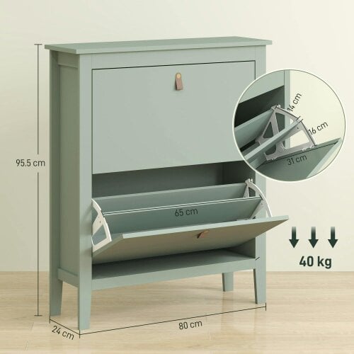 Wyld Haus Sela Wooden Mint Green Modern 2 Drawer Shoe Cabinet  Faux Leather Handles