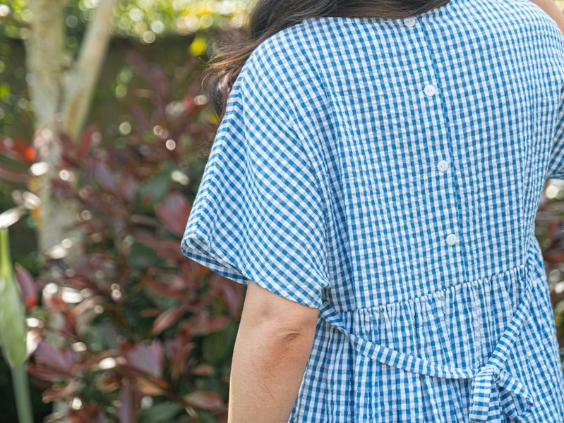 Antonia York Check Dress | Martina Short Sleeve Cotton Gingham Seersucker Oversized Dress - Blue