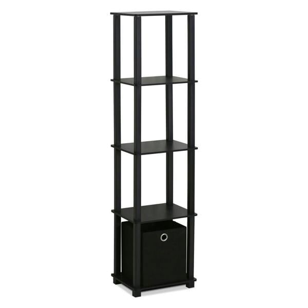 WALPLUS Minimalist TNT No Tools 5-Tier Display Decorative Shelf with One Bin, Black for Home Office - SKU 15120BKBK