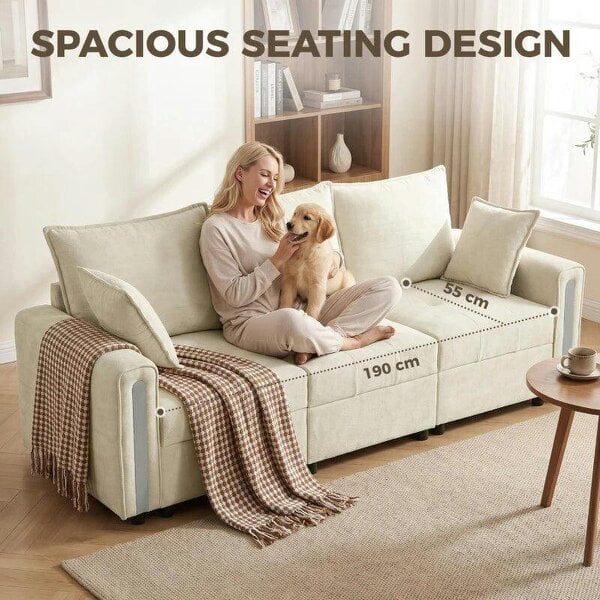 3 Seater Sofa with Lift-Up Storage, 228cm Comfy Velvet Couch with Wide Deep Seat, Beige