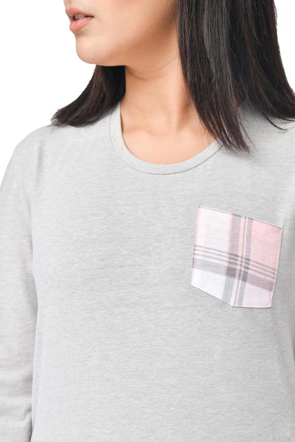 Smart Living Women's Pocket Tee & Check Short Loungewear Set - Grey/Pink
