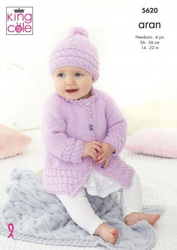 King Cole Comfort Aran Knitting Pattern 5620, Jackets, Hoodies, Headwear, Blankets for Baby, Kids, Newborn - 4 Years