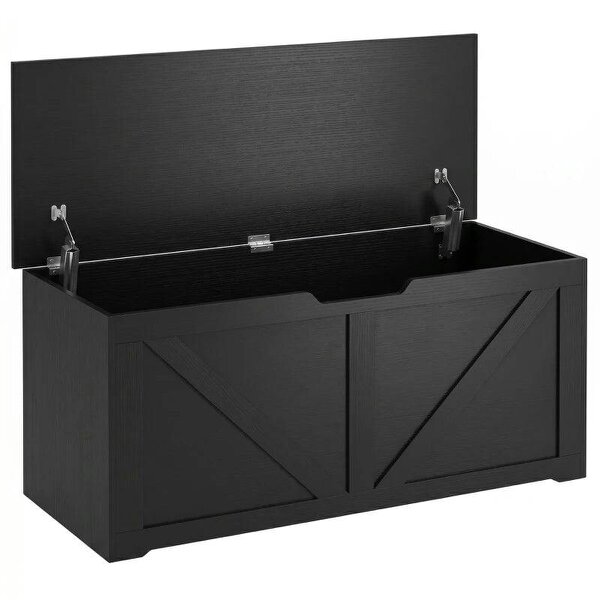 127L Home Storage Box, with Safety Hinges - Black Wood-Effect