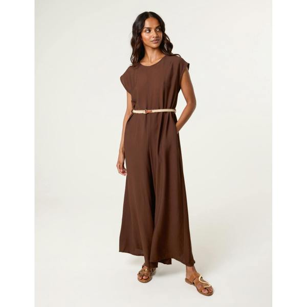 Blue Vanilla Plain Belted Jumpsuit