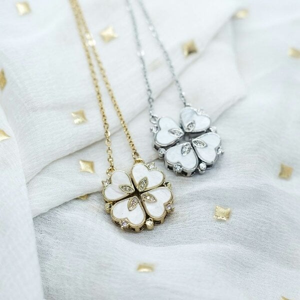 The Colourful Aura Four Heart Magnet Foldable Crystal Flower Drop Leaf Minimalistic Love Pendant