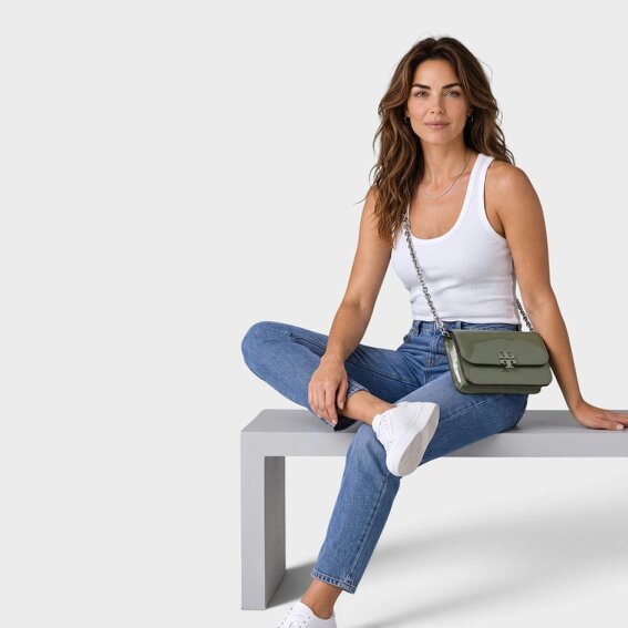 Tory Burch Britten Patent Chain Wallet Light Jade