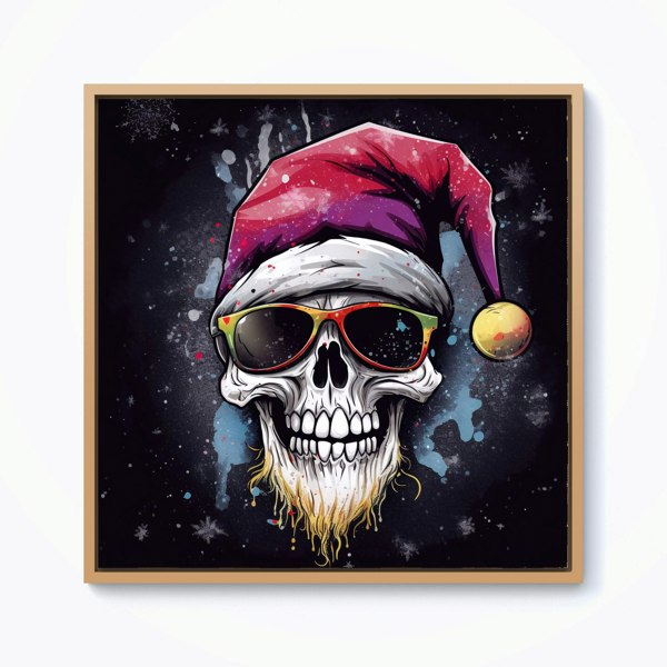 Warren Reed Happy Santa Skull Splash Art Framed Canvas