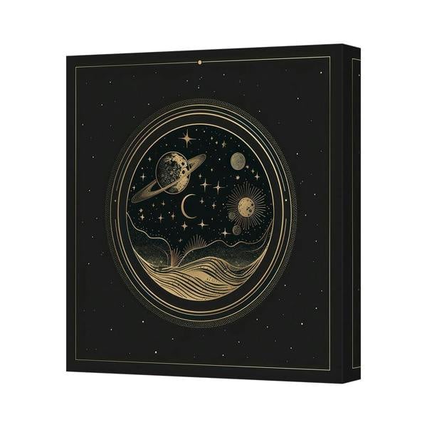Benjamin Tate Design Gold Planet Orbit Night Sky Canvas Wall Art Print Handcrafted In UK