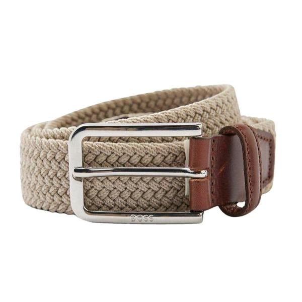 Boss Mens Clorio Woven Leather Belt - Light Beige - 