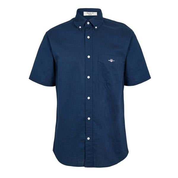 Gant Mens Classic Logo Poplin Short-Sleeved Shirt - Marine Blue - 