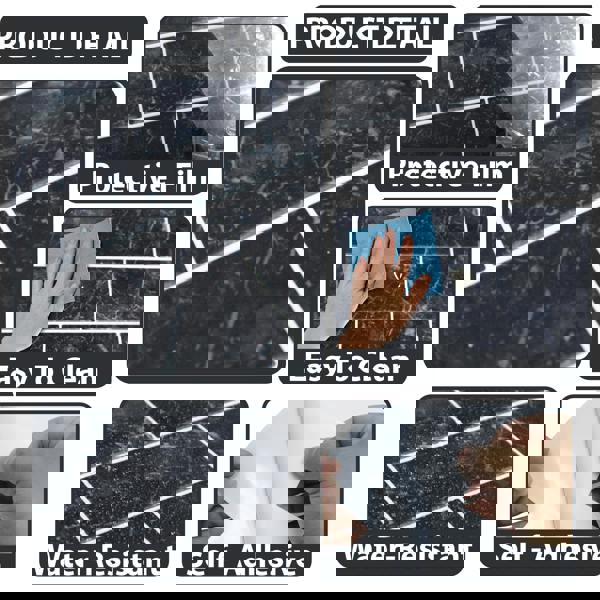 WALPLUS WT1901 - Black Marble Stone Tile Sticker 6 x 12 inches / 15.4 x 30.5 cm  - 12pcs in a pack