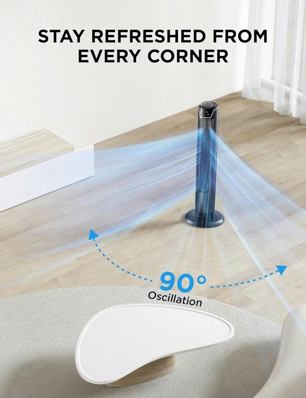 Living and Home Quiet Tower Fan 45W Portable Stand Fan with Remote Control