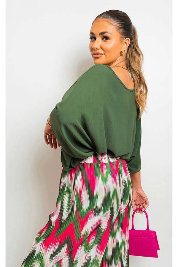 Fatima Oversized Batwing Sleeve Casual Tops - Khaki