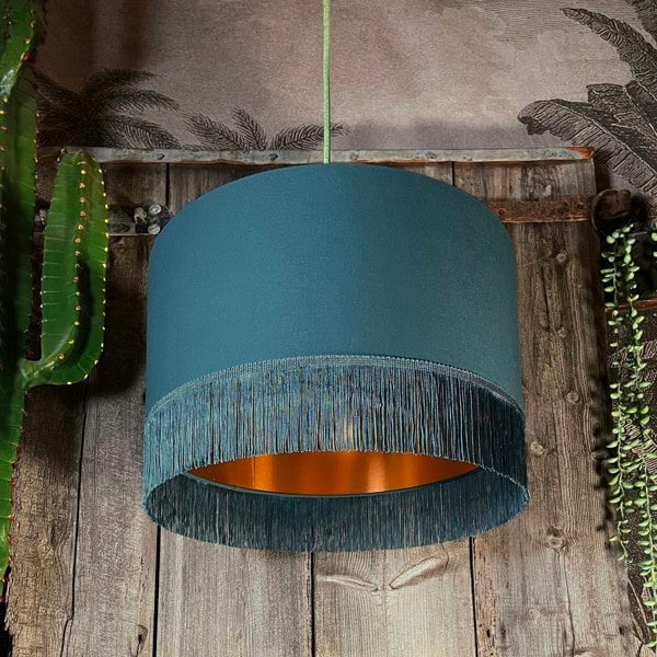 Love Frankie petrol cotton lampshade copper lining fringing