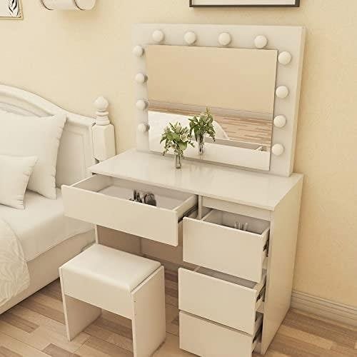 Kosy Koala Dressing Table with Mirror and Stool Makeup Vanity LED Bulbs Mirror Hollywood Table