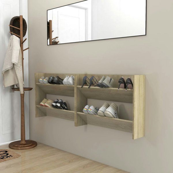 Berkfield Wall Shoe Cabinets 2 pcs Sonoma Oak 80x18x60cm Engineered Wood