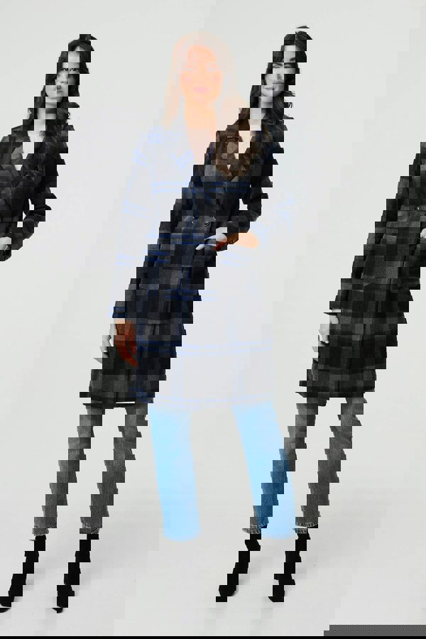 Blue | Checked Double Breasted Blazer Jacket
