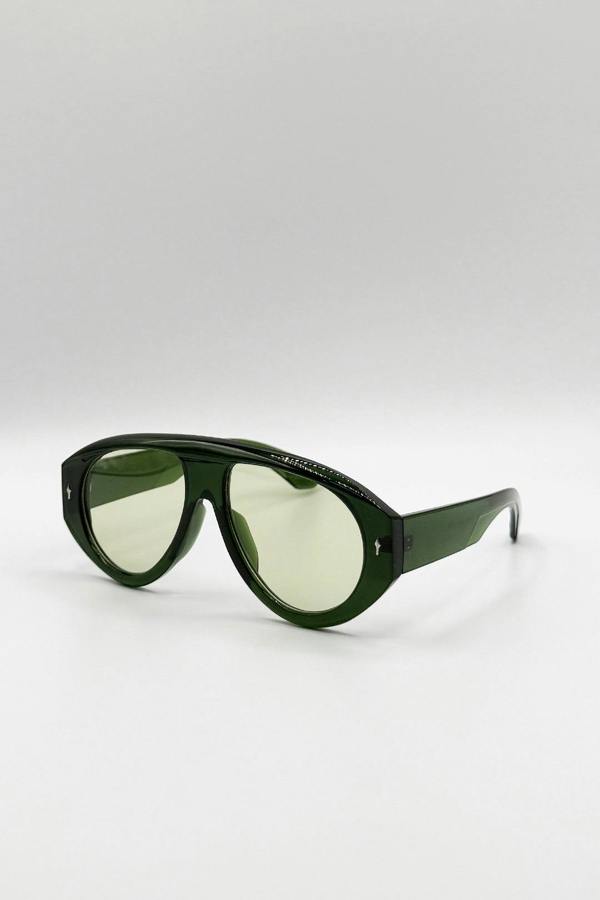 SVNX Oversized Bold Aviator Sunglasses in Green