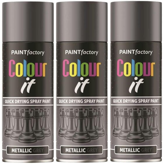 Paint Factory 3X  Paintgun Grey Metallic Spray Paint 400ml